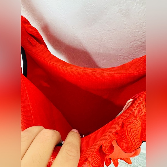 Revolve Rebecca Vallance Orange Ruffle Off Shoulder Ribbed Knit Mini Dress 4 - Picture 6 of 9